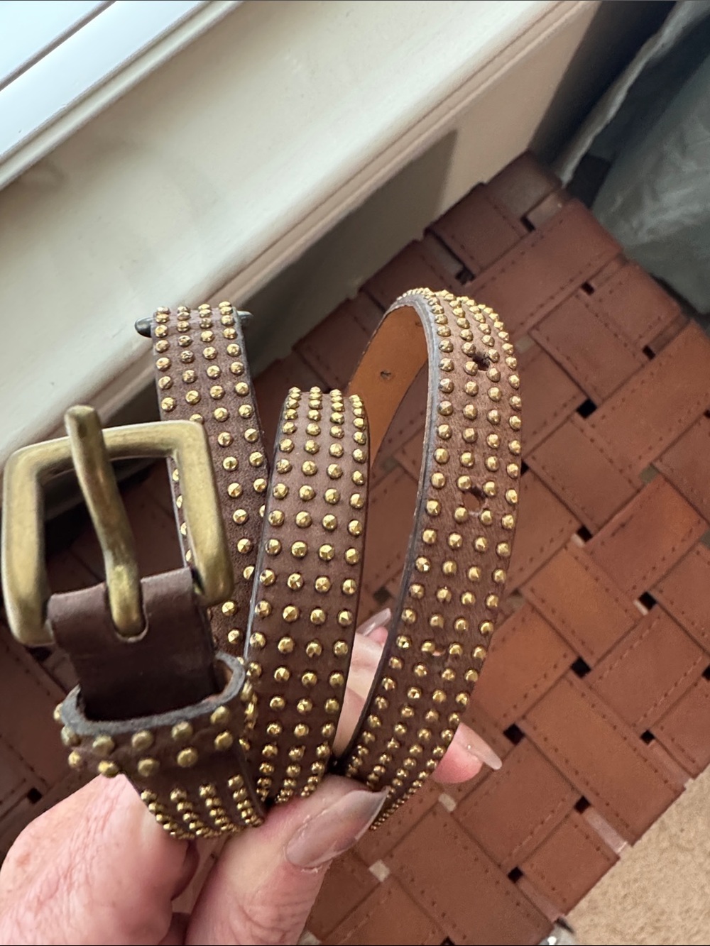Rene Lezard Tan Leather Adjustable Crossbody Strap with Stud Accents 80